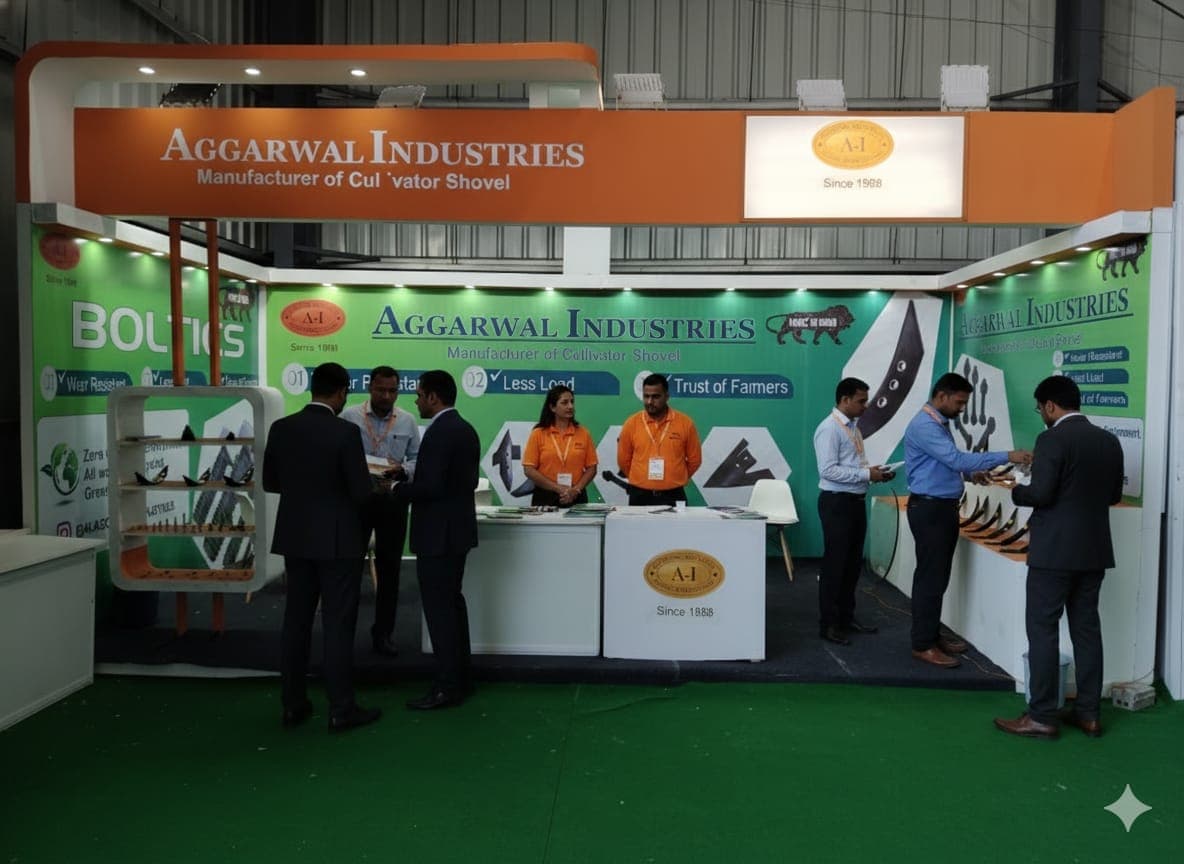 Aggarwal Industries exhibition stall with the team greeting visitors