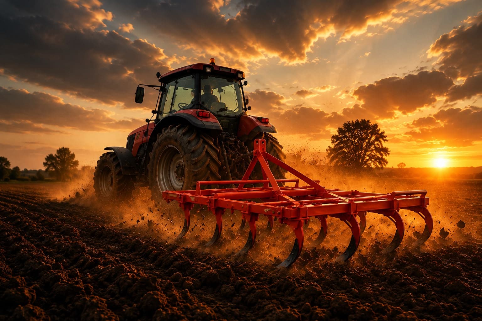 Tractor tilling a field
