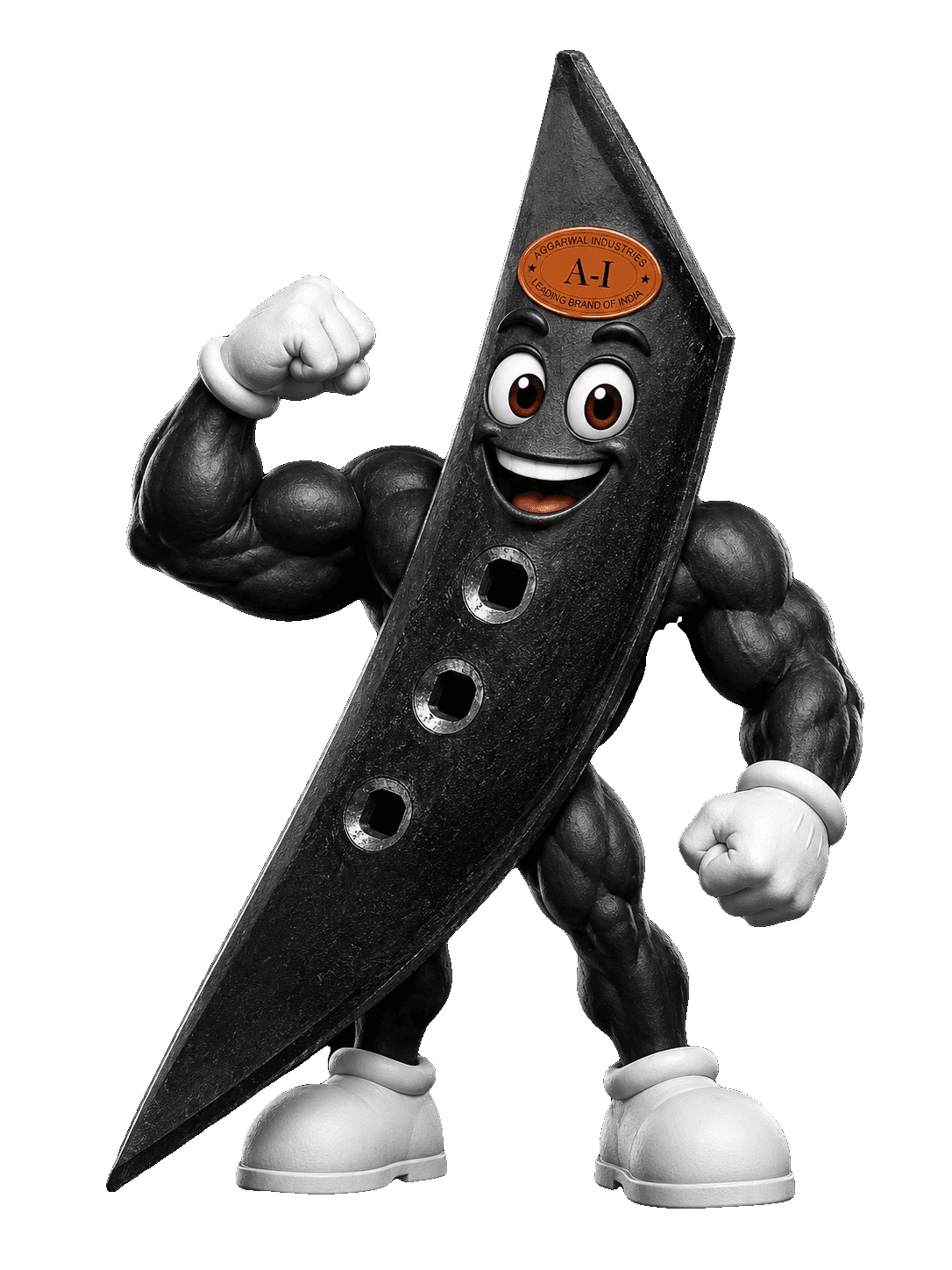 Aggarwal Industries muscular shovel mascot flexing
